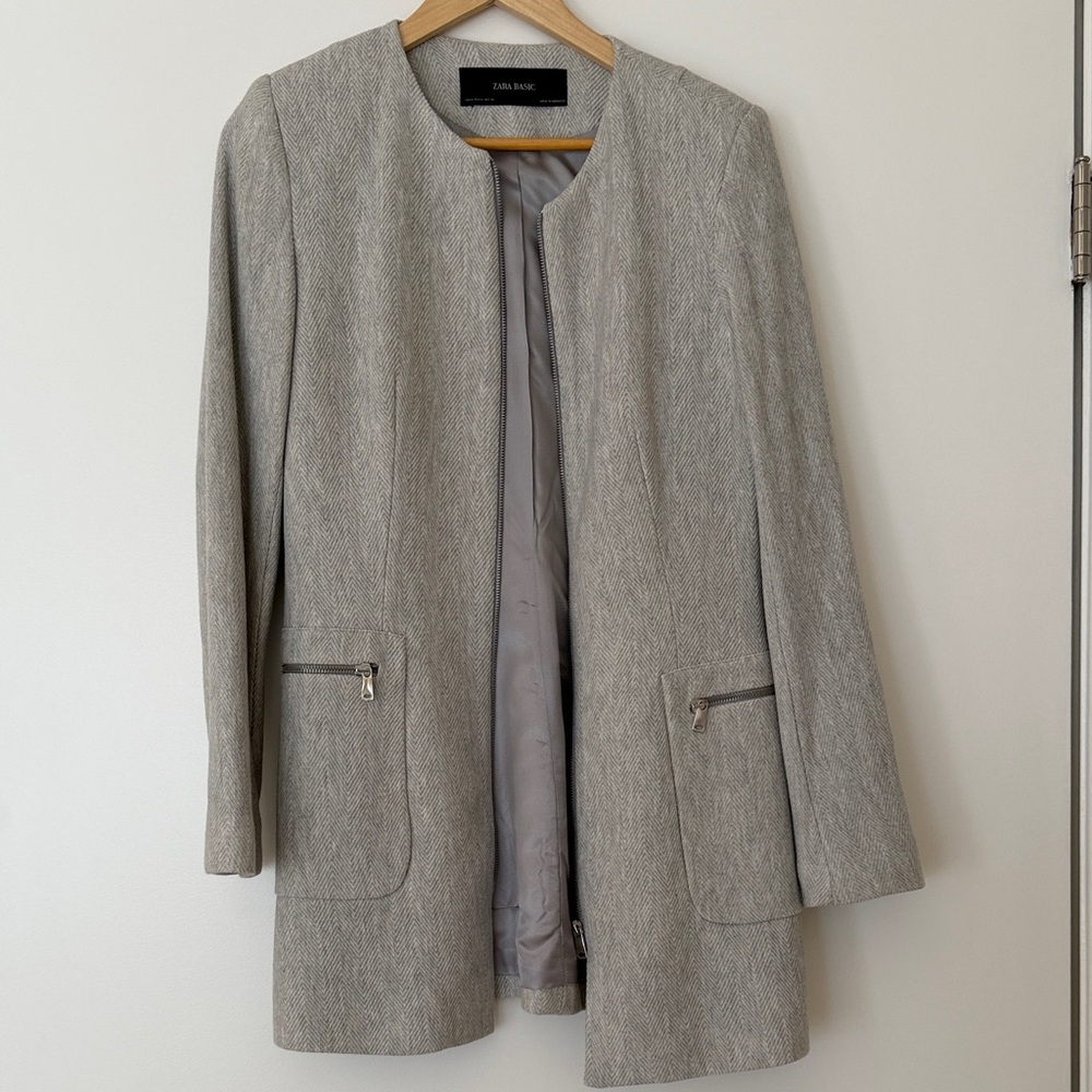 Zara Light Gray Women's Coat Collarless Size Medium